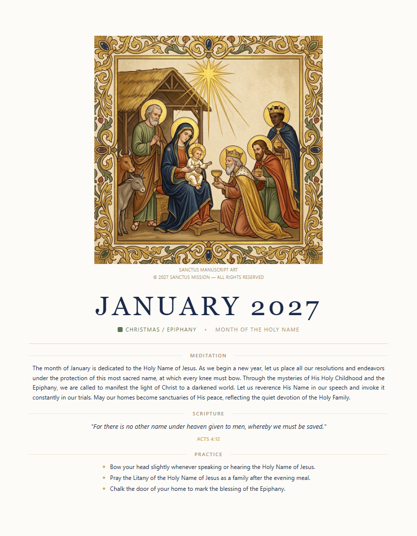 2027 Liturgical Calendar January Cover Preview
