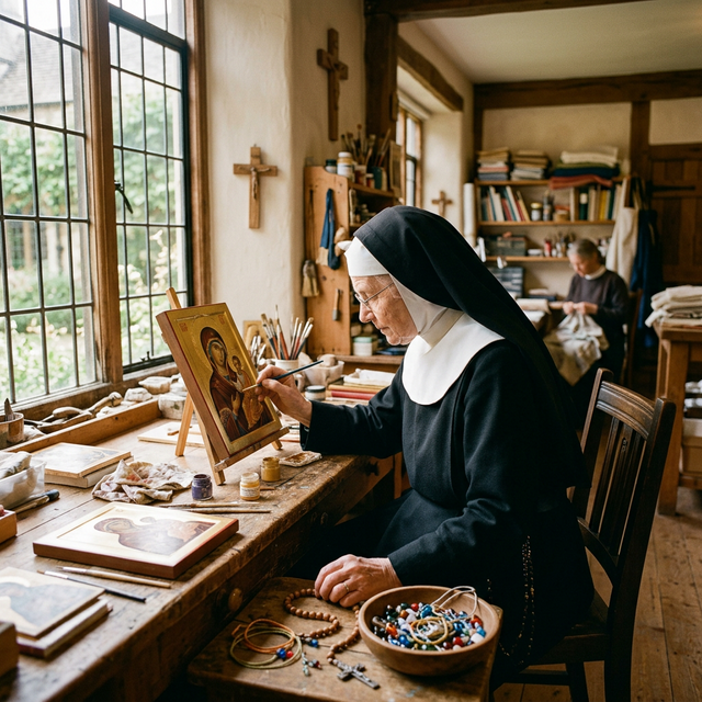 Catholic artisan crafting sacred goods
